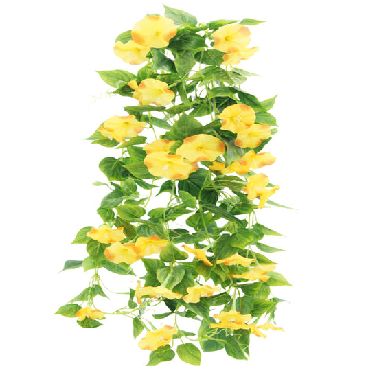 FERIAL Artificial Vines 15Feet Silk Flower Garland for Outdoors Yellow Morning Glory Vine Artificial Flowers Hanging Plants Garland Fake Green Plant 2Pcs for Wall Fence Indoor Wedding Banquet Decor