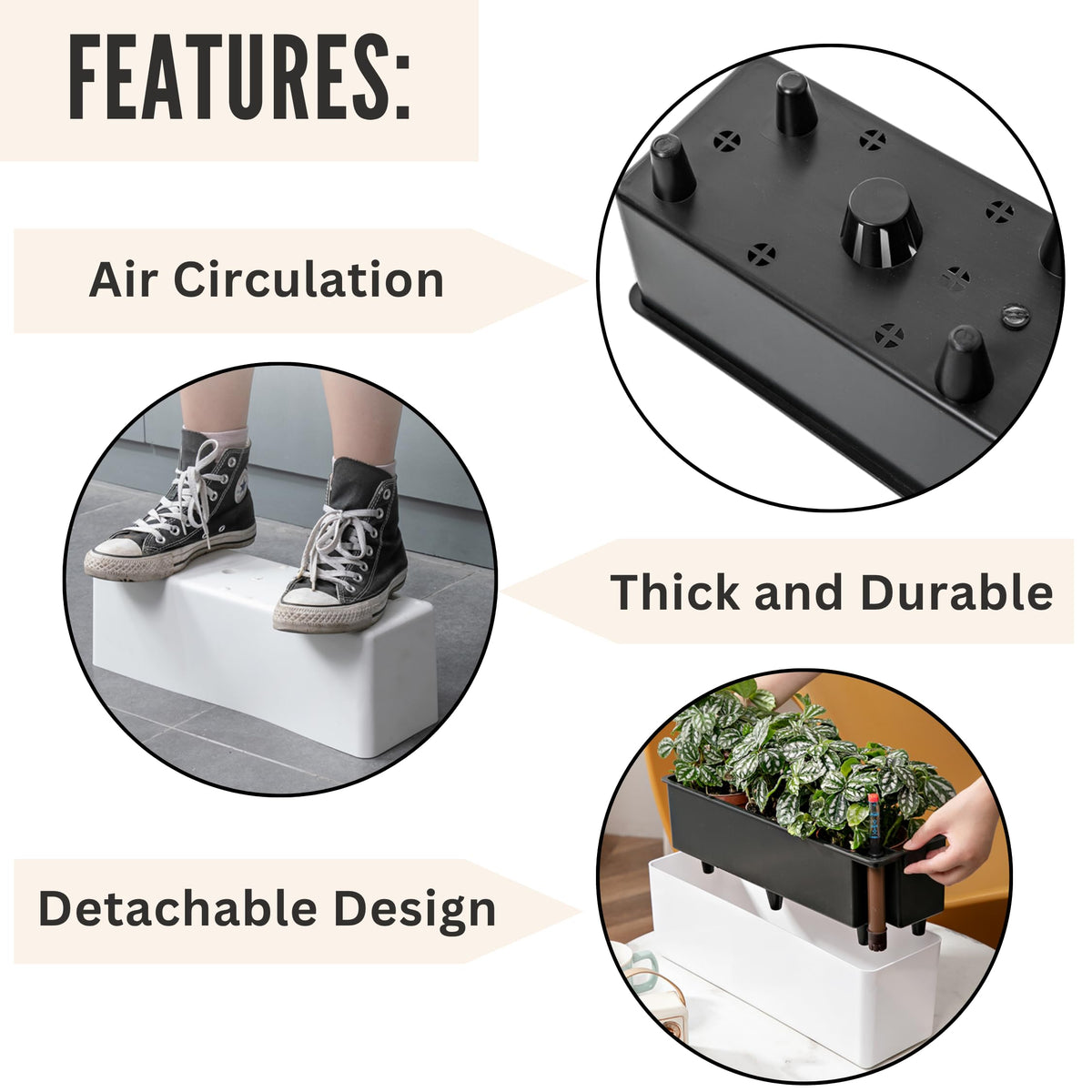 LaLaGreen Balcony Flower Boxes Over the Rail (16 Inch, 4 Pack) White Rectangular Self-Watering Railing Planters with Metal Brackets, Plastic Window Box for Outdoor Plants Herbs Deck Fence Garden