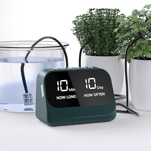 Automatic Watering System for Potted Plants, Plant Waterer, DIY Drip Irrigation Kit with Smart Timer, Waterproof LED Display & Large Capacity Battery, Precise Distribution of Water (Green)
