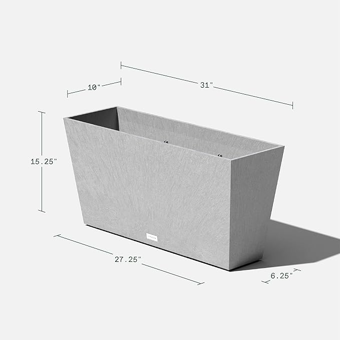 Veradek Midori Long Trough Planter (Light Grey, 31 inch - 2 Pack with 2 Saucer Trays)