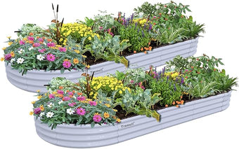 2 Pack 8x3x1FT Galvanized Raised Garden Bed Large Metal Planter Box Kit Elevated Raised Garden Planters for Outdoor Plants, Gray