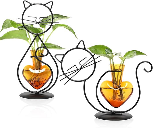 Plant Terrarium Plants Propagation Station Cat Lover Gifts for Women Home Office Decor Cat Desk Accessories