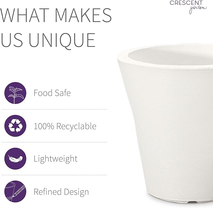 Crescent Garden Madison Planter– Weather-Resistant, Double Walled Indoor/Outdoor Plant Pot with Drain Hole – Durable All-Season Flower Container, 20" W (Cloud White)