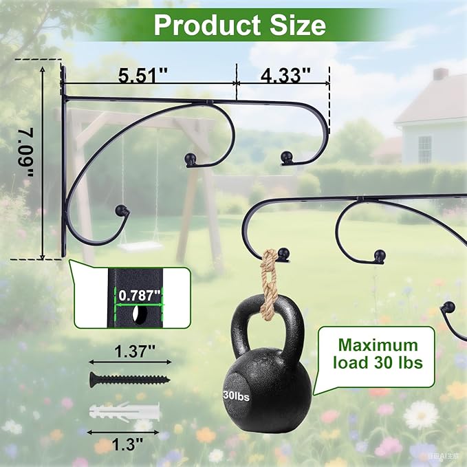 gajavo Plant Hangers Outdoor Indoor, 10 Inch Heavy Duty Wall Hooks 2/4 Pack, Decorative Iron Plant Hooks for Hanging Plants, Bird Feeders, Wind Chimes, Flower Baskets (1Pack)