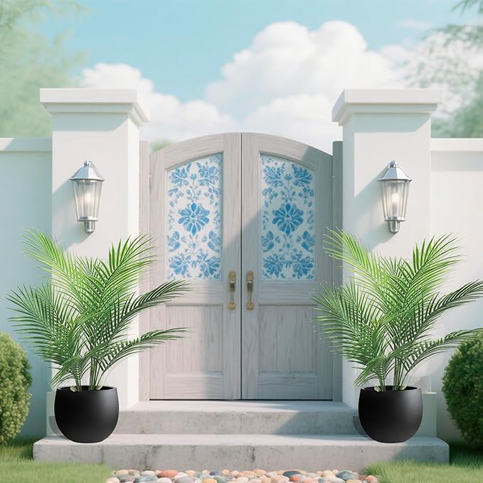 Artificial Palm Plant 2.7FT Fake Palm Tree with 12 Trunks Perfect 32 inch Faux Tropical Palm Plants in Pot for Indoor Outdoor House Home Office Garden Modern Decor Housewarming Gift (2Pack)