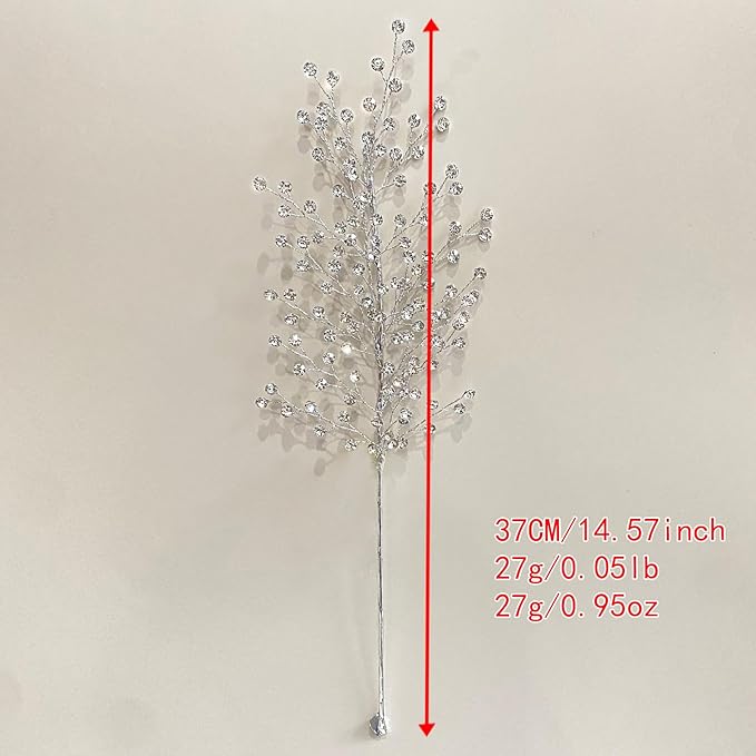White Crystal Picks Sparkling Glitter Berry Stem Ornaments Festive Christmas Tree Crystal Decorations Vase Fillers Holiday & Wedding Party Decor(K112-silver,1pcs)