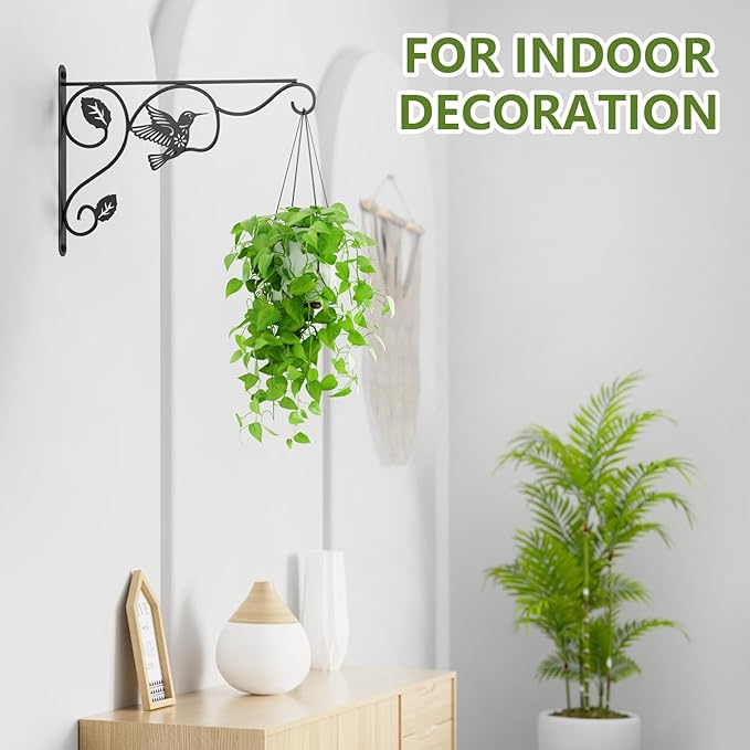 2 Pack Heavy Duty Plant Hooks for Hanging - 12 Inch Metal Wall Hangers Indoor/Outdoor, Sturdy Plant Bracket for Bird Feeders, Planters, Lanterns, Wind Chimes - Patio, Garden, Home Decor (Black)