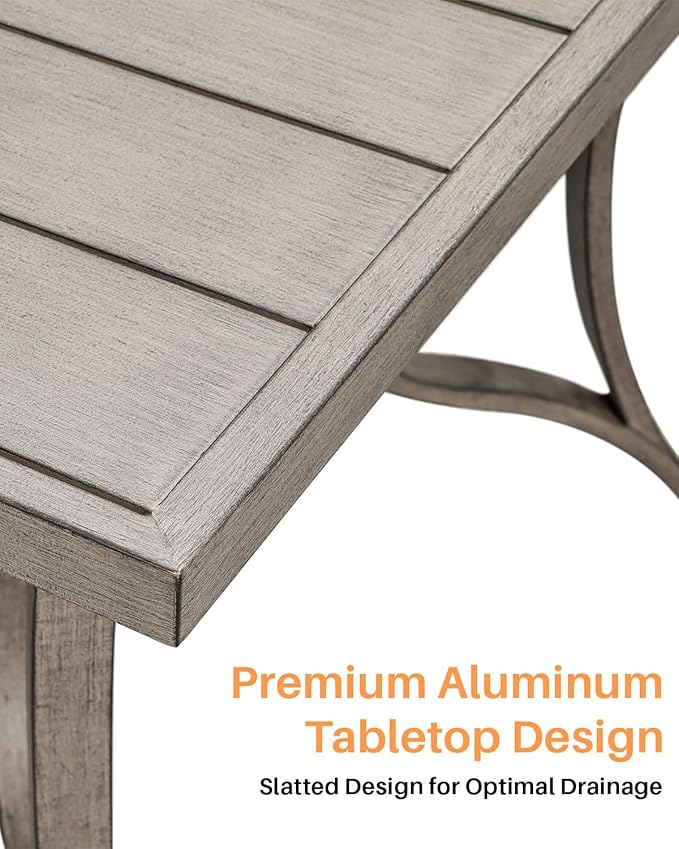 Patio Dining Table for 6, All Weather Outdoor Dining Table with Umbrella Hole, 59.8" x 35.8" Rectangle Patio Table, 6 Person Aluminum Outdoor Patio Table for Deck, Garden Poolside, Limed Oak