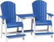 LuxCraft Poly Tete-a-Tete Patio Table and Counter Height Balcony Chairs with Umbrella Hole, Weatherproof Outdoor Patio Furniture Set for Outside - Amish Made in USA (Blue & White)