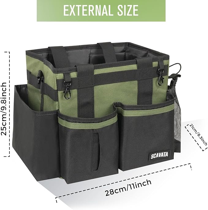 Compact Wearable Cleaning Caddy, Small Cleaning Caddy Supplies Organizer with Handle & Shoulder Straps for Housekeepers, Under Sink & Car Cleaning Tool Organizers Bag (Armygreen)