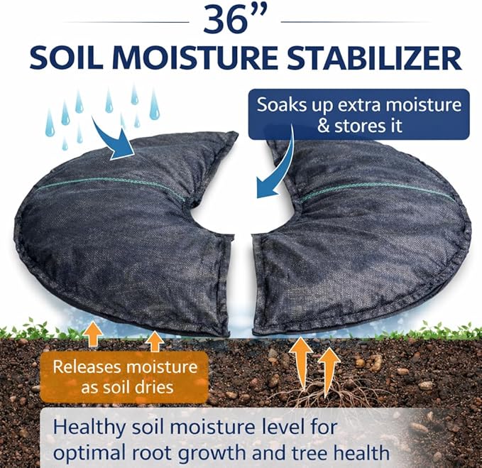SteadySpring® Smart 30+Day Tree Watering Mat Auto Refills with Rain for Trees with ~20 in (16 in to 23 in) Root Ball - Watering Mat Plus Weed Barrier and Frost Protection Blanket (2)