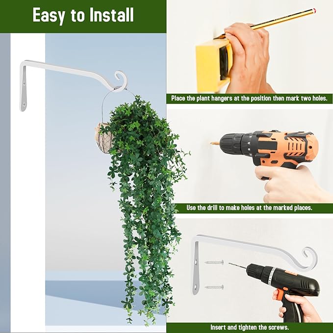 FEED GARDEN Hanging Plant Bracket 10 Inch 2 Pack, Hand-Forged Plant Hanger for Hanging Bird Feeders, Wind Chimes, Flower Baskets, Lanterns, Indoor/Outdoor Use, White