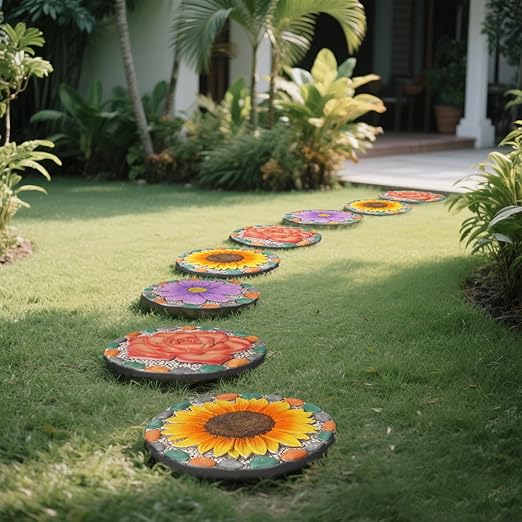 Outdoor Garden Decor Stepping Stones - Outside Garden Yard Decorative Stones Gifts for Women Garden Decor for Outside 10x10x0.75 Inch Cynkeyee