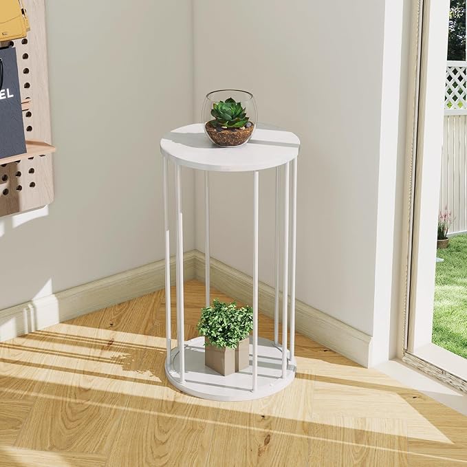 Leinade Plant Stand Indoor,small plant stool,Flower Pot Corner stand holder,Mid Century Heavy Duty Metal Tall Home Decor,Modern Round End Table,Small Rustic Display Stand for Living Room,Bedroom(White,21In)