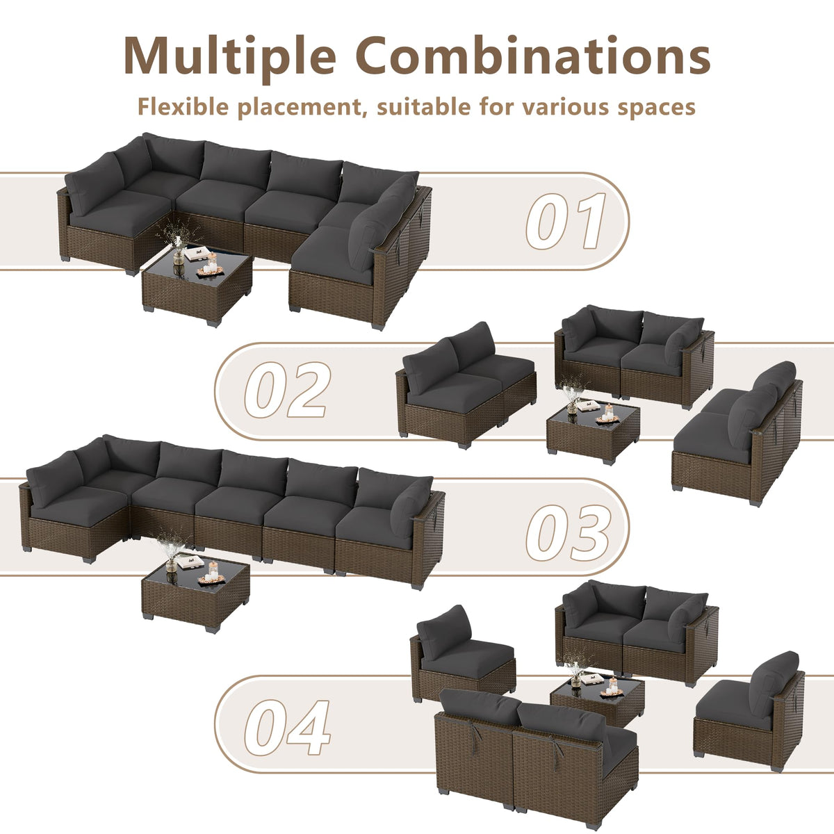 LOUVIXA 7 Piece Outdoor Patio Furniture Set, Outdoor Sectional Sofa, Wicker Rattan Patio Furniture, Patio Conversation Set with Coffee Table & Cushions