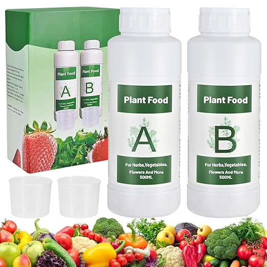 Tigvio 1000ml Hydroponic Nutrients A&B for Aerogarden Plant Food with 2 Measuring Cups - Fertilizer for Indoor Hydroponics Garden & Growing Vegetables, Fruits, Flowers (1000ml)