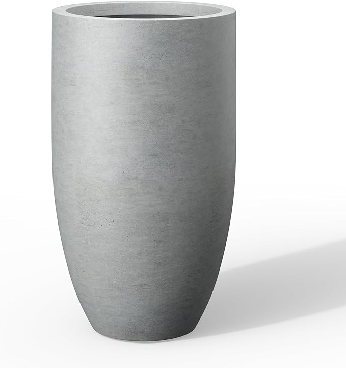 Kante 24 Inch Tall Round Concrete Planter, Large Indoor Outdoor Plant Pots with Drainage Hole and Rubber Plug, Modern Decorative Garden Pots for Home Patio Porch, Natural Concrete