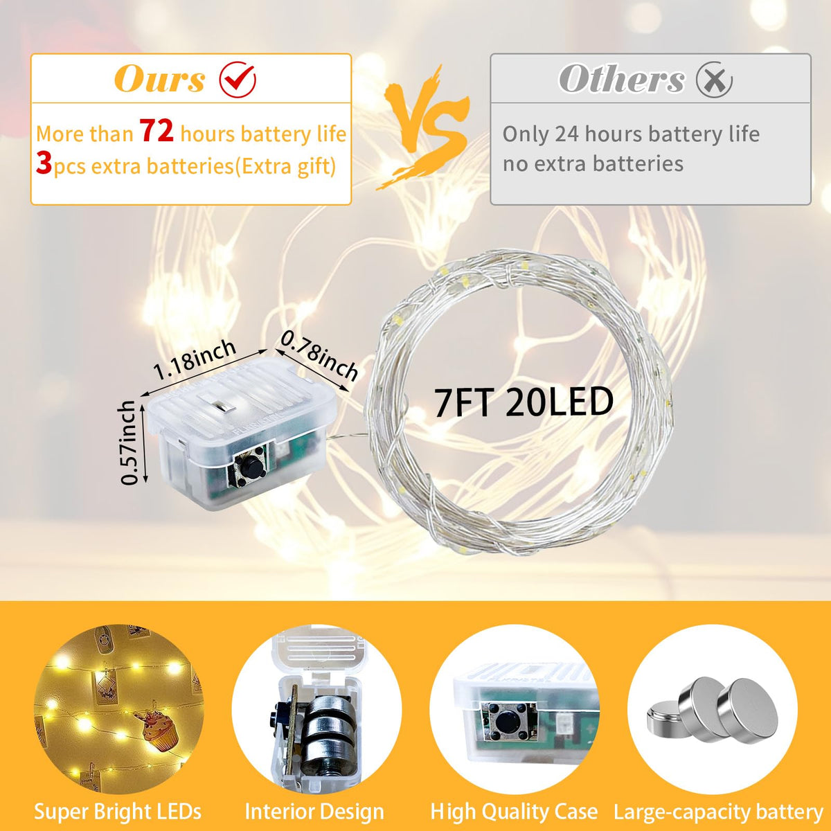 chzk 100 Pack Fairy Lights 7Ft 20 LED Twinkle String Lights 3 Modes Battery Operated Waterproof Firefly Starry for Mason Jar Wedding Birthday Party Table Centerpieces Bedroom Christmas,Warm White