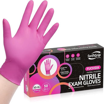 Powder-Free Nitrile Gloves, 3-mil, Disposable Nitrile Gloves, Latex-Free, Powder-Free - Pink/Fuchsia