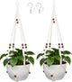 HOREAKHJ 35 Inch Macrame Plant Hanger, Large for up to 15 Inch Pot Extra Long Hanging Planter Holder Basket with Wood Beads for Indoor Outdoor Home Decor (Ivory, 2-Pack)