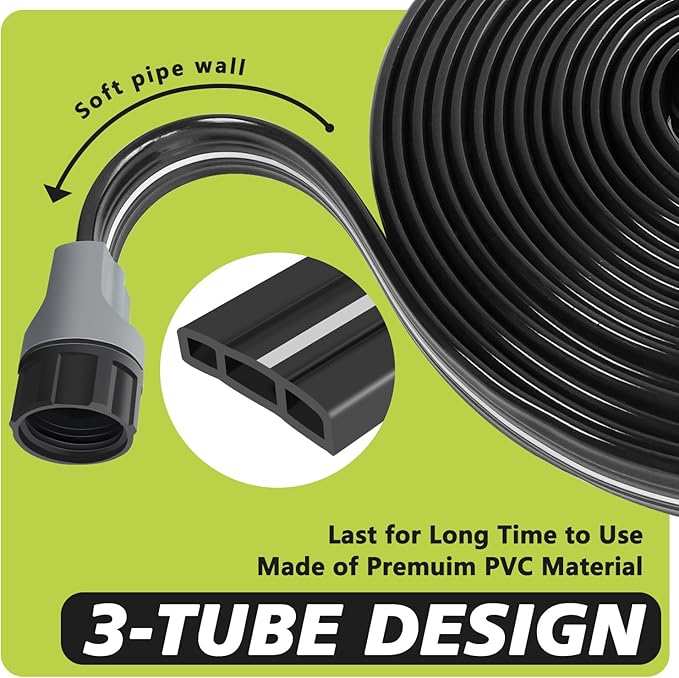 Sprinkler Hose with Holes 75 Ft (25 ft 3pack), Flat Soaker Hose 75 ft with Garden Staples and Splitters, Drip Line Irrigation Hoses for Lawn, Vegetable Watering Hose (75 ft)