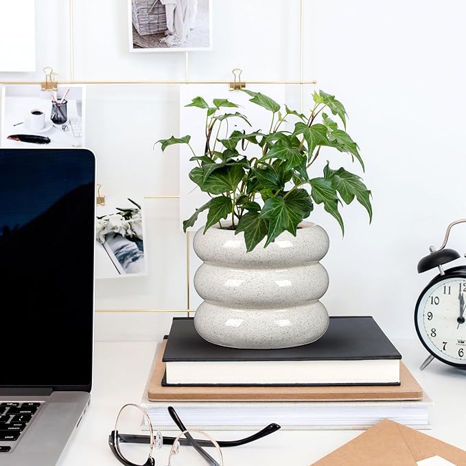 Ceramic Planter Pot, 6 Inch Bubble Planter with Drainage Hole, Large Flower Planter Pots for Indoor Plants Outdoor, Home Office Modern Décor(Creamy White)