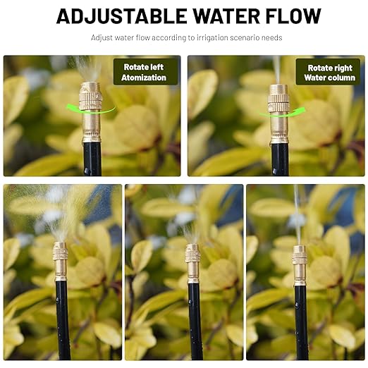 360° Adjustable Drip Irrigation System - 50FT Garden Watering Atomizing System with 16 Nozzles & Water Timer, Greenhouse Accessories for Yard, Lawn, Plants, Garden, 5/16 inches Hose