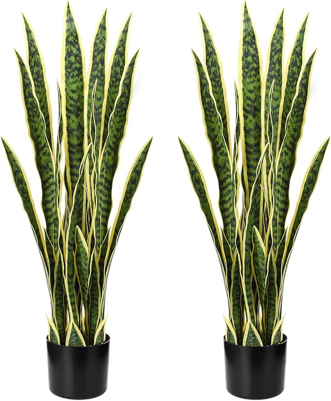 Crowye 2 Pack 3.15 Ft Tall Artificial Snake Plant Faux Sansevieria Plant Large Fake Snake Bulk in Pot for Home Office Housewarming Gift