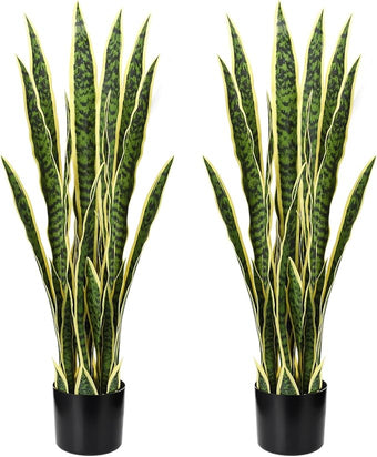 Crowye 2 Pack 3.15 Ft Tall Artificial Snake Plant Faux Sansevieria Plant Large Fake Snake Bulk in Pot for Home Office Housewarming Gift