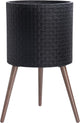 D'vine Dev 16 Inch Modern Geometric Tile Patterned Sleek Planter Pot with Stand, Indoor Outdoor Decorative Plant Holder, Matte Black, 88-Z-E-2