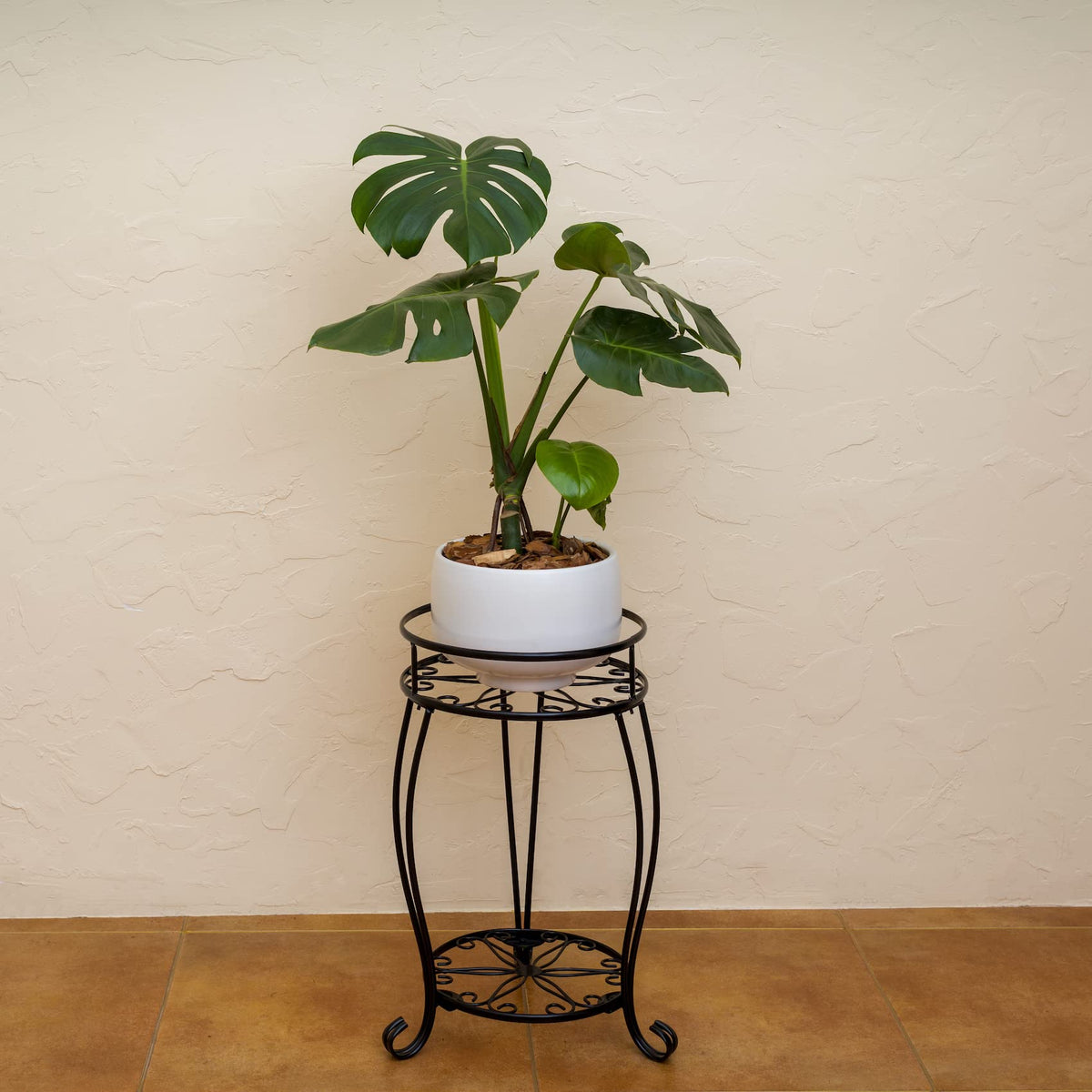 FaithLand 2 Tier Black Metal Plant Stand Indoor Outdoor, 19.4", 2 Pack