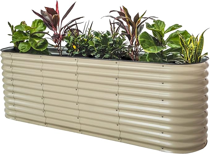 32" Extra Tall Raised Garden Bed Kits, 2 x 8 x 2.7ft Raised Planter Box Outdoor, 3.5 x 6.5 x 2.7ft Deep Root 9 in 1 Modular Metal Raised Beds for Gardening Vegetables Flowers Fruits - Pearl White