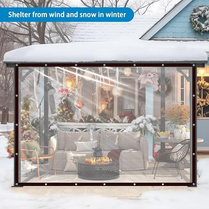 Clear Tarps with Grommets 8x12ft-2P,Heavy Duty Waterproof Tarp Cover,Transparent PVC Vinyl Tarpaulin for Outdoor,Plant,Garden,Chicken Coop,Patio,cat Litter