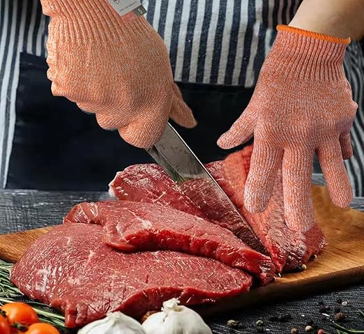 Cutting Gloves, 2 Pairs of Cut Resistant Gloves Food Grade, Cut Resistant Gloves for Kitchen, Oyster Shucking, Fish Fillet Processing, Carving Wood and Gardening(Medium-Orange)