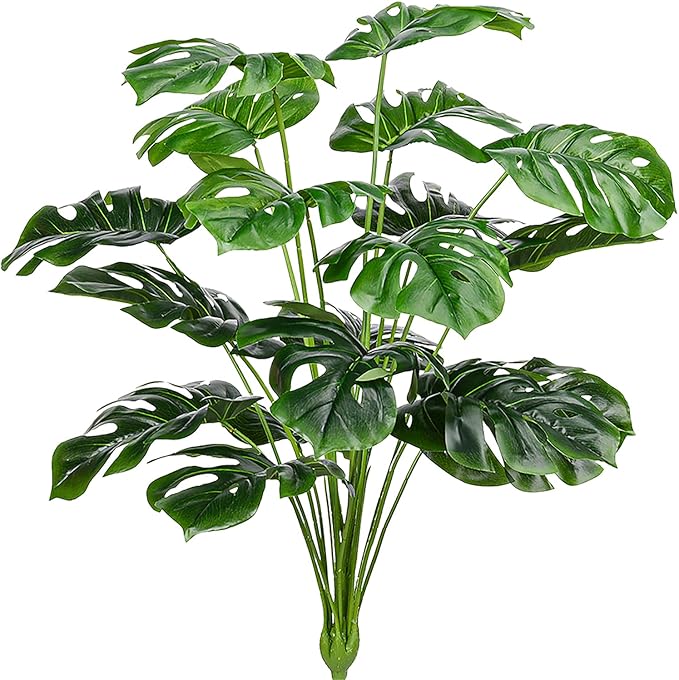 CLONG Artificial Palm Leaves Plants Faux Fake Monstera Turtle Leaf Tropical Large Palm Tree Leaves Plant Outdoor UV Resistant Plastic Plants (Green)