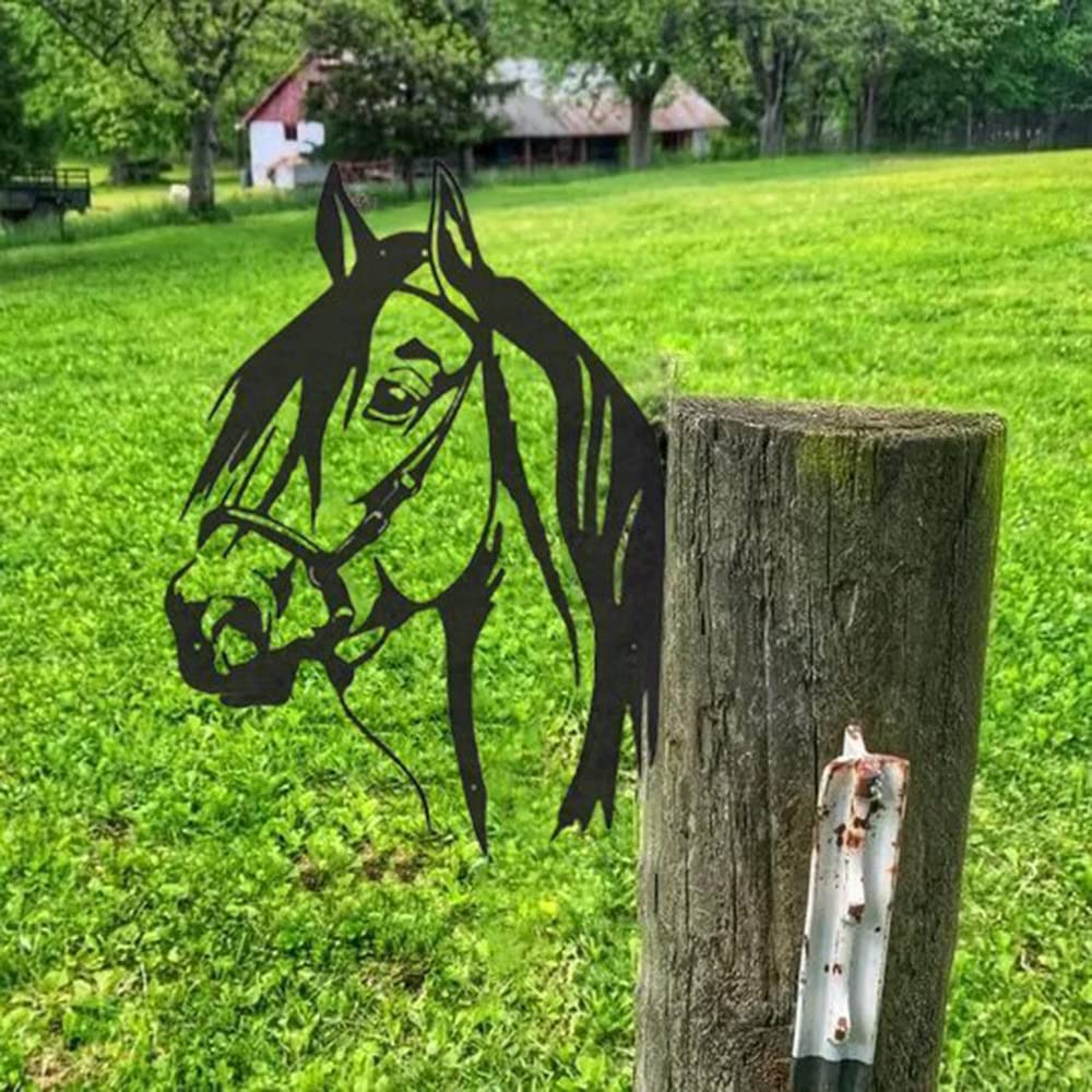 AOOLVY Farm Peeping Horse Metal Art Outdoor Decor Garden Yard Decoration