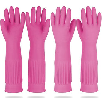 Mamison 2 Pairs Reusable Waterproof Household Dishwashing Cleaning Rubber Gloves, Non-Slip Kitchen Glove (Pink, XXL (Pack of 2))