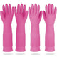 Mamison 2 Pairs Reusable Waterproof Household Dishwashing Cleaning Rubber Gloves, Non-Slip Kitchen Glove (Pink, XXL (Pack of 2))