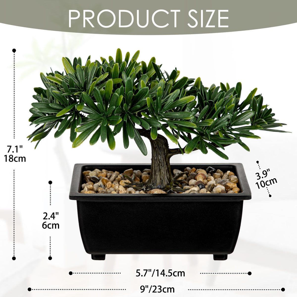 Artificial Bonsai Tree, Faux Ficus Plant with Pebbles, Zen Desk Decor