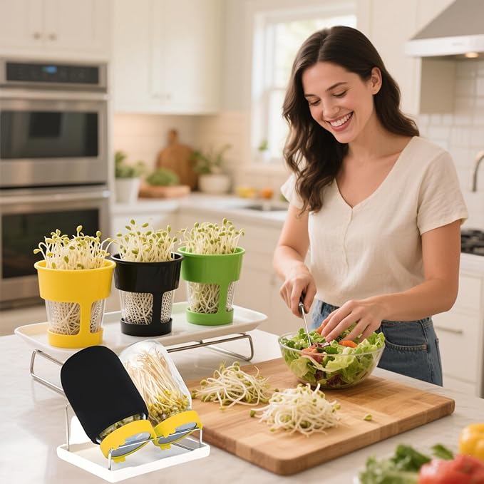 Lulonpon Sprouting Kit, 2 Sprouting Jar Kits, Wide Mouth Quart Mason Jars with Stainless Steel Screen Sprout Lids,1000ml Sprouts Growing Kit, Seed Sprouter Set for Growing Broccoli, Bean, Alfalfa