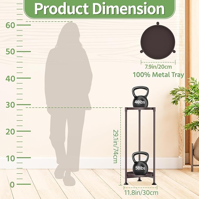 KMOTASUO 2 Tier Plant Stand Indoor for Large Tall Heavy Duty Planter, Multiple Sturdy Metal Flower Corner Rack for Narrow House Floor, Iron Vertical Level Round Orchi Holder Organizer, Bronze