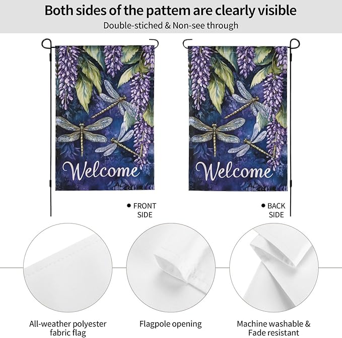 Plants Dragonfly Garden Flag 12x18 Inch Double Sided All-Weather Polyester Outdoor Flag For Patio Lawn Yard And Garden Welcome Decor
