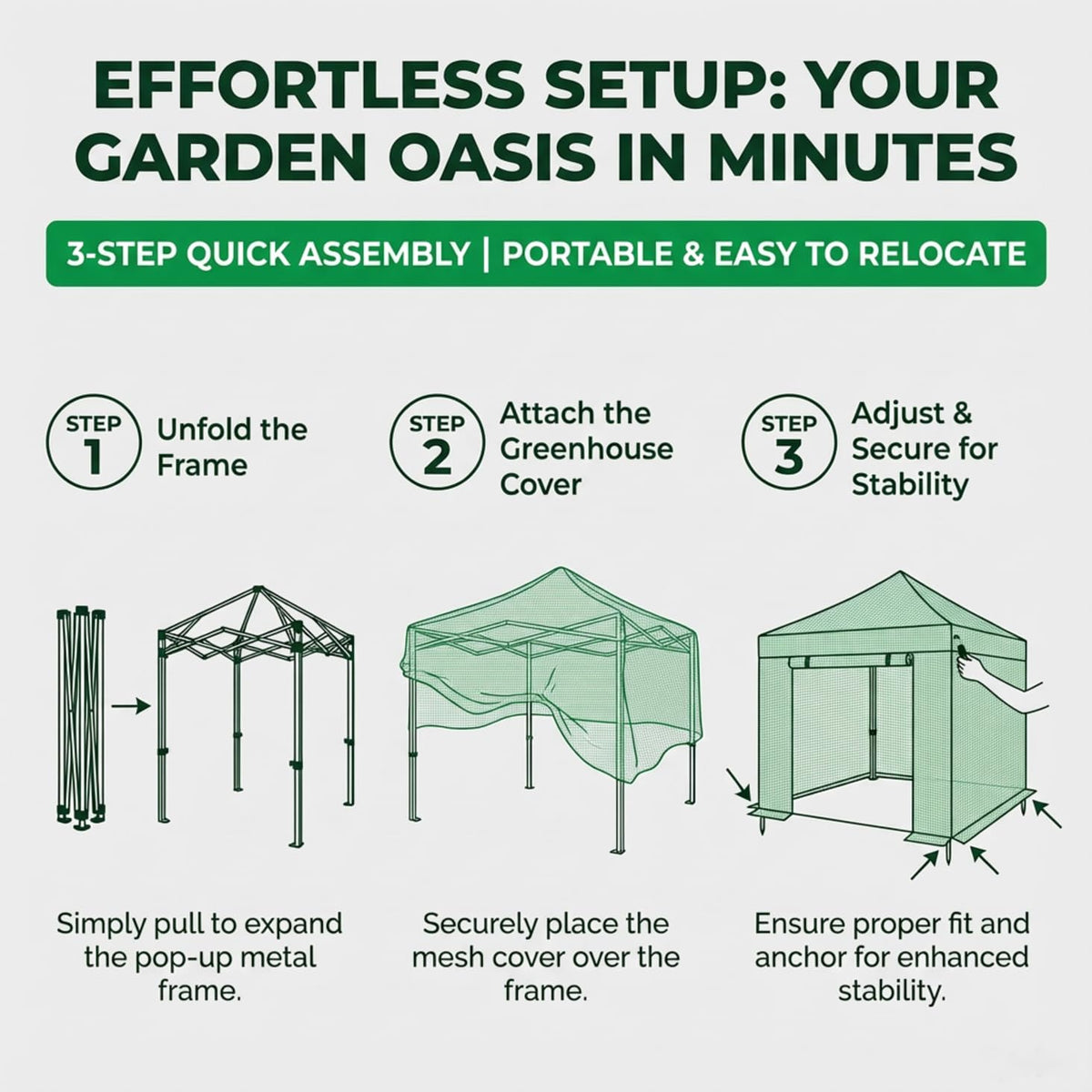 8.5 x 7 ft Pop-up Greenhouse, Walk-in Green House for Indoor Outdoor
