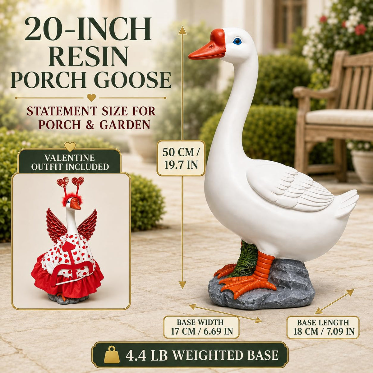 Garden Goose Statue with Angel Wings,Cute Outdoor Resin Garden Goose Decor