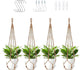 LEWESU Jute Macrame Plant Hanger Indoor Set of 4 Hanging Planter Basket Flower Pot Holder with Decorative Wood Beads & No Tassels for Indoor Outdoor Boho Home Decor, 35 Inch Brown (Pots Not Included)