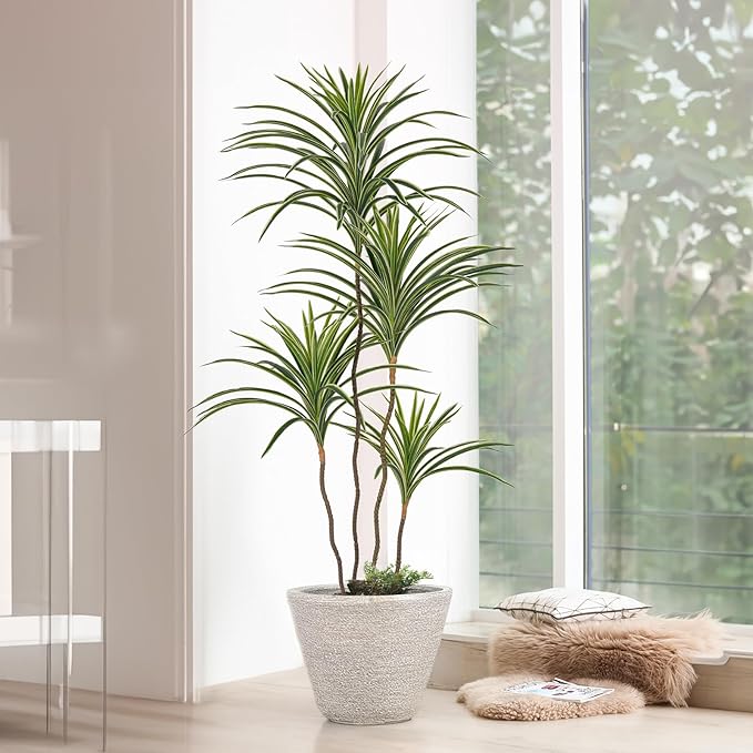 YEPDIN Artificial Dracaena Plants Indoor, 4 ft Faux Tropical Floor Plants Indoor, Tall Fake Yucca Silk Tree in Pot, Artificial Trees for Home Office Decor Indoor Outdoor Housewarming Gift