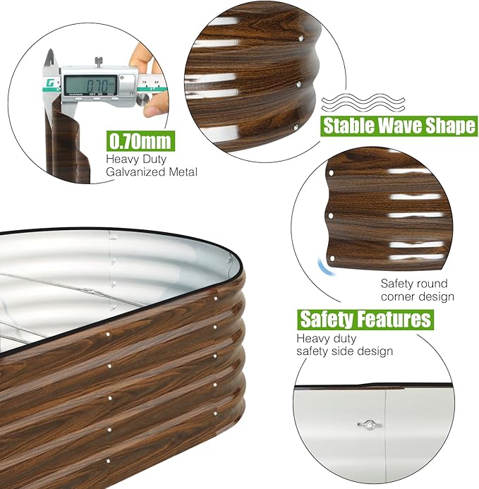 SnugNiture Galvanized Raised Garden Bed, 6x3x1.5ft Oval Metal Planter Box for Planting Outdoor Plants Vegetables