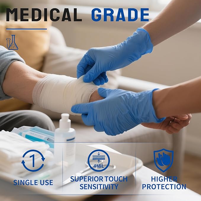 FINITEX Nitrile Disposable Medical Exam Gloves 4 mil Powder-free Latex-Free 100 PCS Examination Home Cleaning Food Gloves