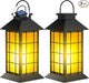 2 Pack 13" Black Solar Lantern with Flickering Flame Candle | Outdoor Waterproof Hanging Solar Lanterns, Metal & Glass Lights for Garden Decoration, Rustic Gifts for Mom