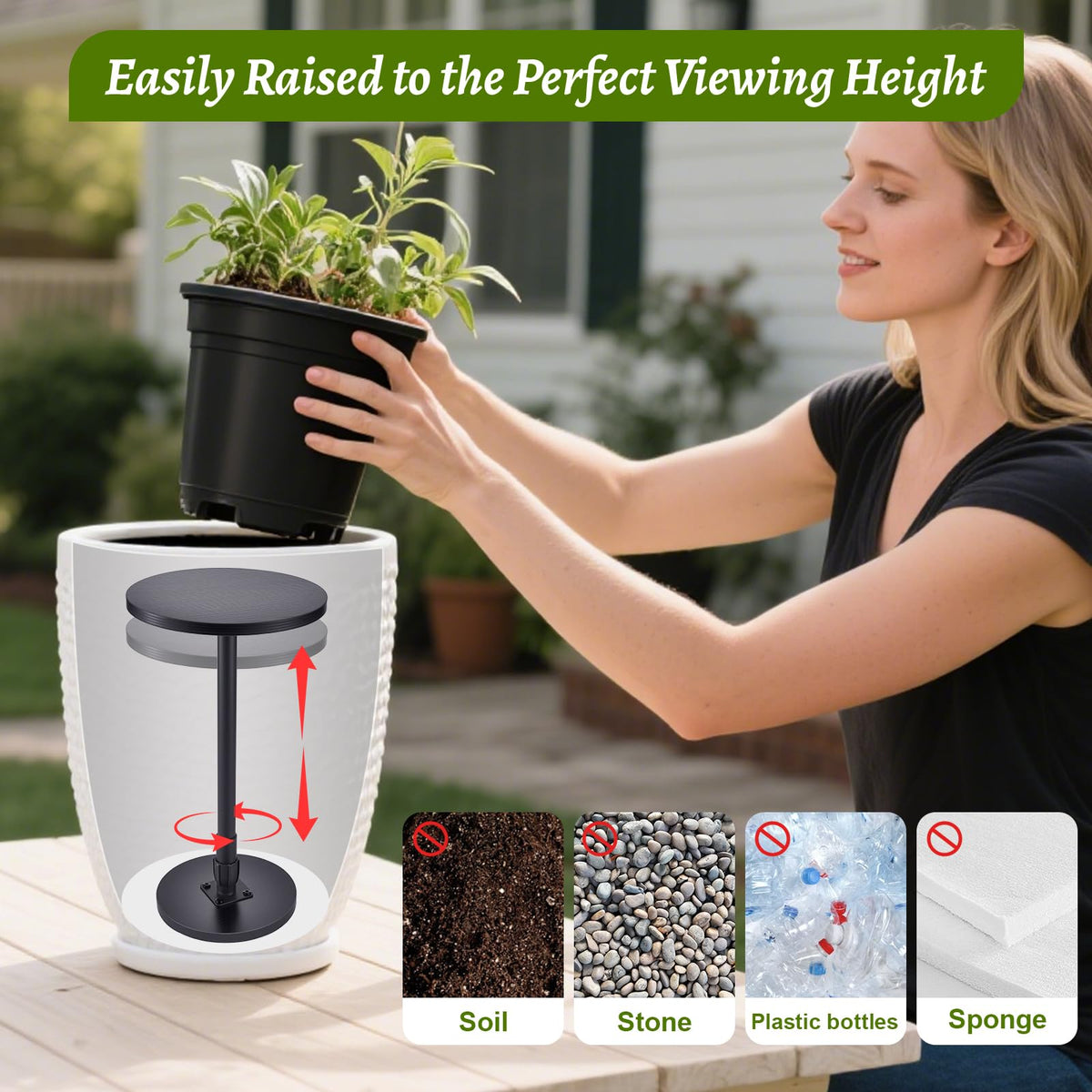 Decivems 2-Piece Adjustable Plant Stand Risers for Inside Pots - Universal 12-21" Height Pot Fillers for Large Tall Planters, Fits 6/8/10" Base OR Top (Square/Round/Taper)
